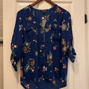 Express Women's Floral Blue Top